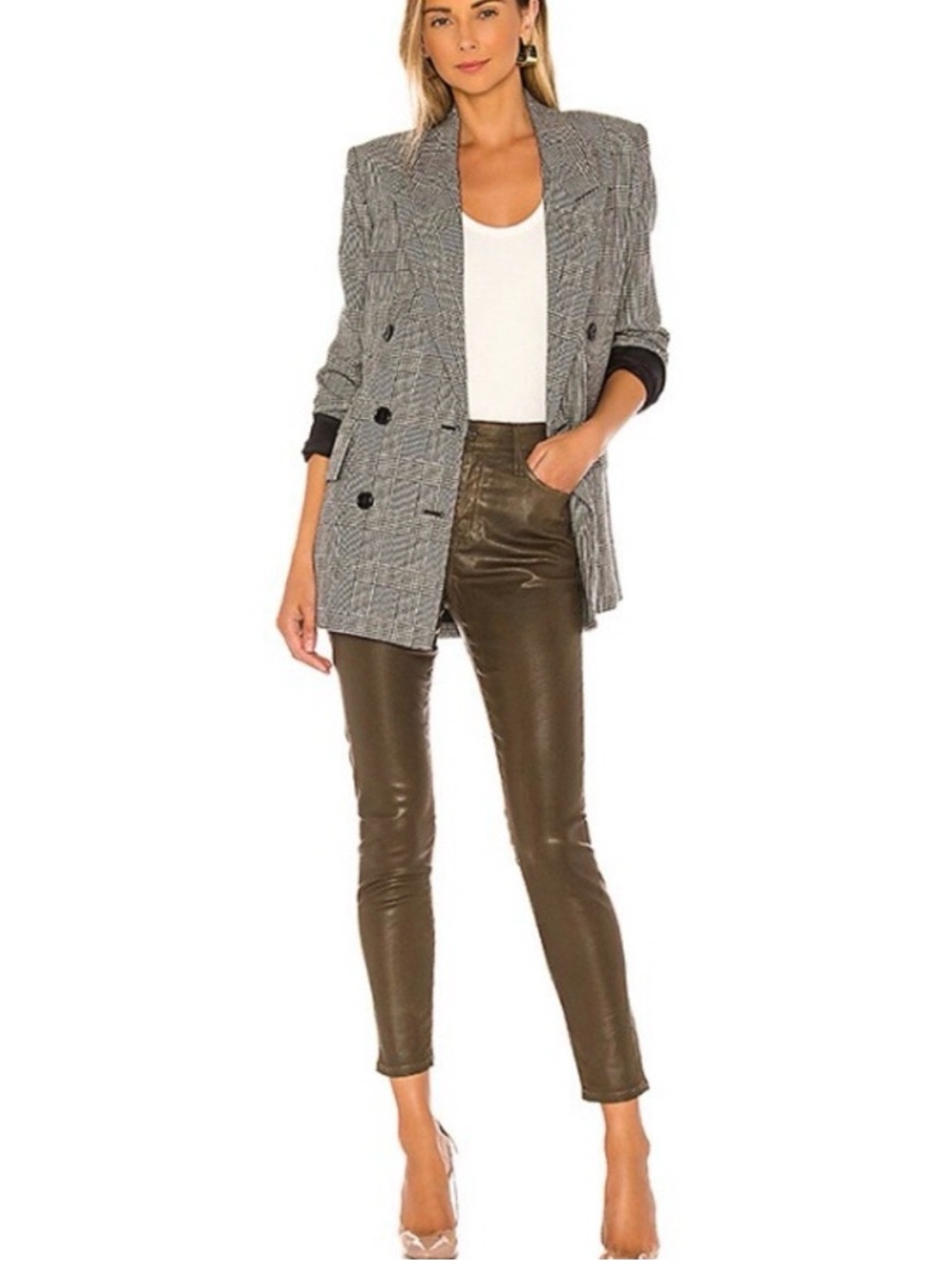 AG Farrah Faux Leather High Waist Skinny Jeans 29 Bronze Brown Edgy Fall Chic
